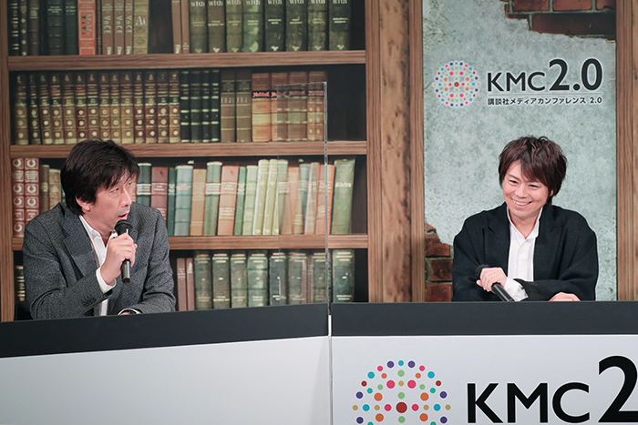 （左）講談社 ライツ・メディアビジネス局 事業開発部部長　松下卓也、（右）声優の浪川大輔さん。代表作に『ルパン三世』シリーズの石川五ェ門役や、『機動戦士ガンダムUC(ユニコーン)』のリディ・マーセナス役などがある。また舞台役者、歌手としても活躍している